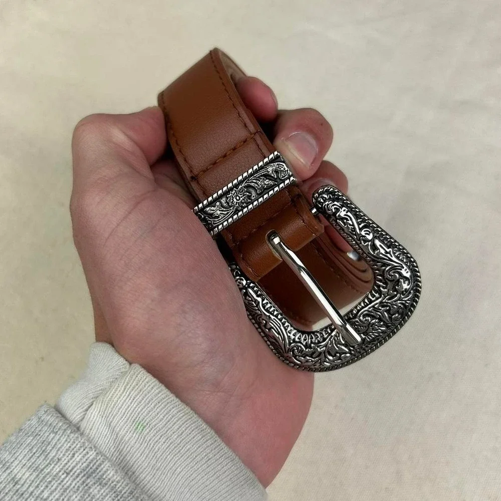 Vintage style brown american western floral rustic boho belt